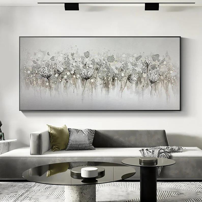 Bouquet de coquelicots gris blanc par texture de décor de mur de couteau à palette Peintures à l'huile